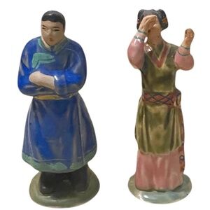 Pair Of Two Vintage Hand Painted‎ Oriental Pottery Figurines